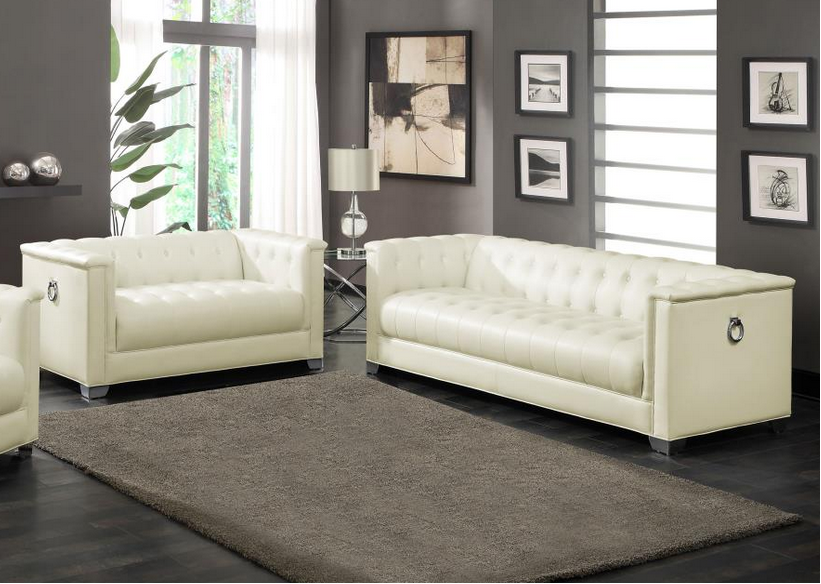 Conjunto de sofá capitoné tapizado blanco perla