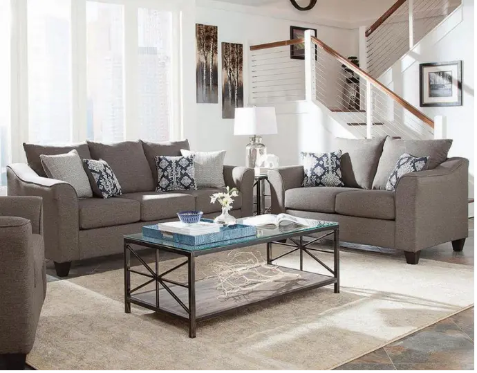 Conjunto de salón tapizado con brazos acampanados Salizar gris