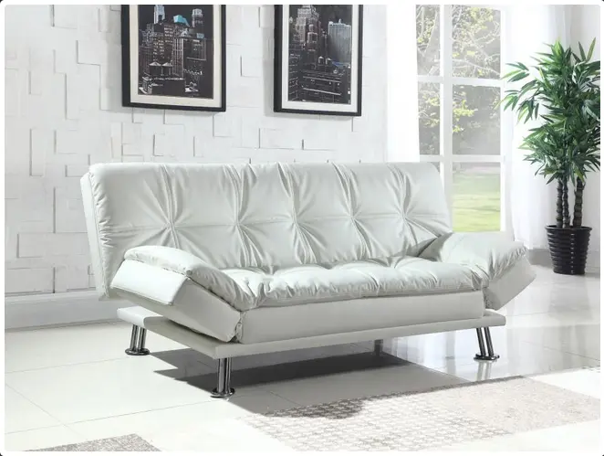 Sofá cama tapizado con respaldo capitoné color blanco