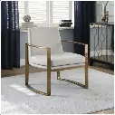 Silla decorativa con brazo cóncavo de metal, color crema y bronce