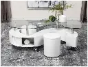 Mesa de centro con tapa de cristal curvado color blanco brillante