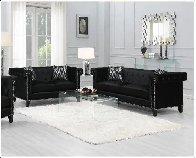 Juego de salón capitoné tapizado Reventlow negro
