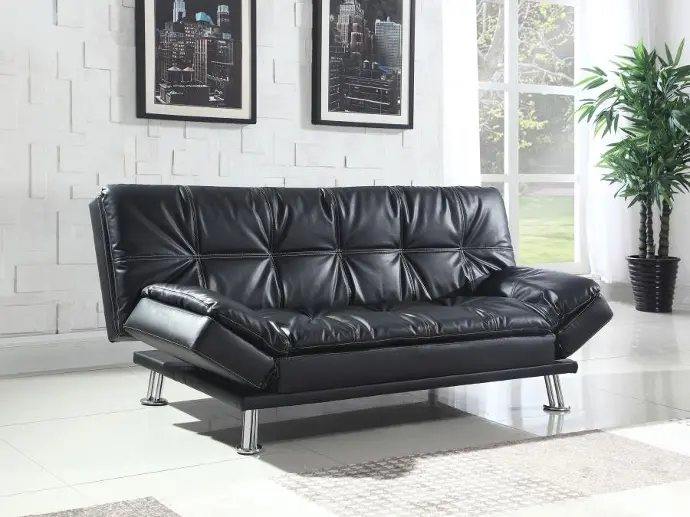 Sofá cama tapizado con respaldo capitoné color negro