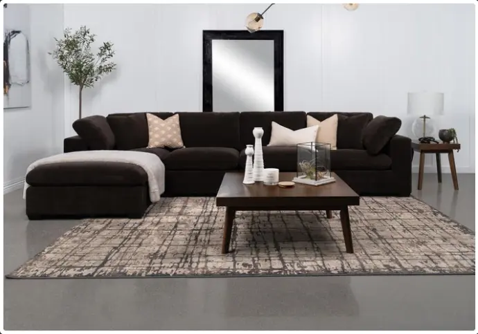 Sofá seccional modular tapizado de 5 piezas color chocolate oscuro