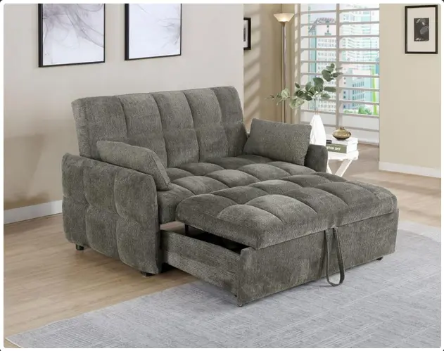 Sofá cama con cojín capitoné color gris oscuro