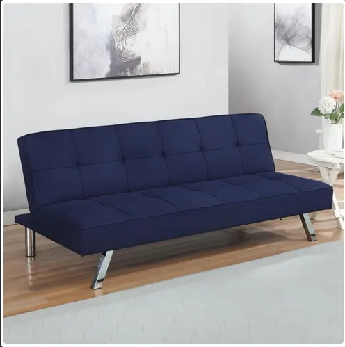 Sofá cama capitoné tapizado color azul