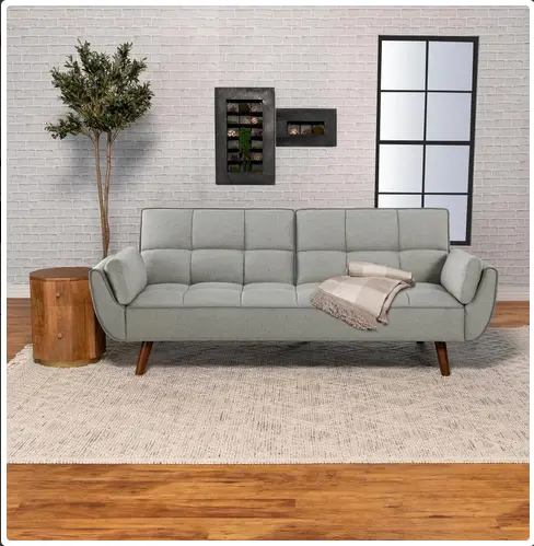 Sofá cama convertible capitoné tapizado color gris