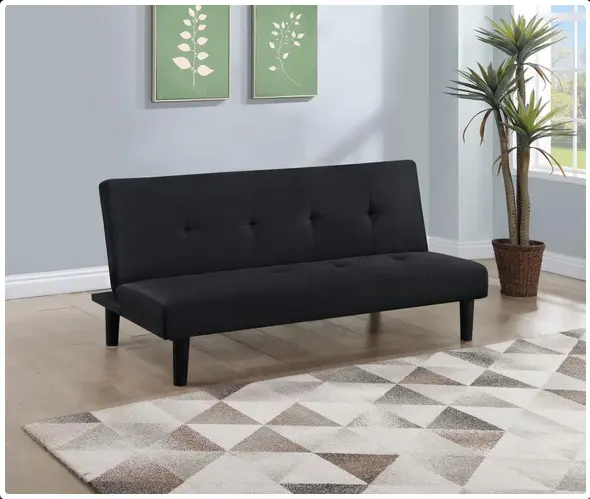 Sofá cama convertible capitoné tapizado multiusos color negro