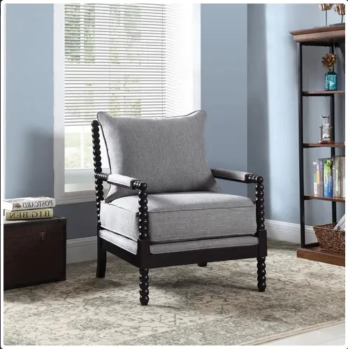 Silla decorativa con respaldo de cojín. Color gris y negro